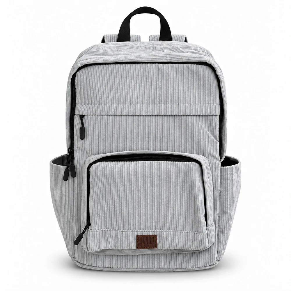 03-light-grey-corduroy light grey Corduroy -Backpack - الصورة 1