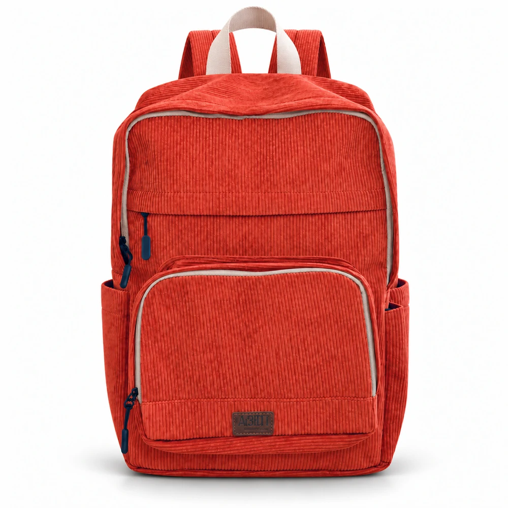 08-rust-orange-corduroy-backpack Rust orange Corduroy -Backpack - الصورة 1