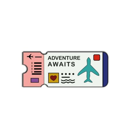 Adventure Awaits Plane Ticket pink blue -Metal