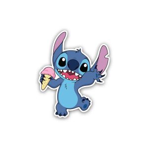 Stitch Cartoon eating ice cream- Sticker
