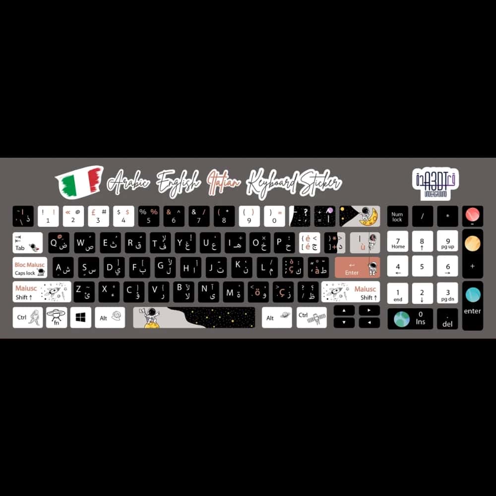 sjBM9OCk4X6eiZMK3ukrmawp7moJMzsAsl1ezcYP.jpg Astronaut and rocket (Arabic - English- Italian)- keyboard sticker - الصورة 1